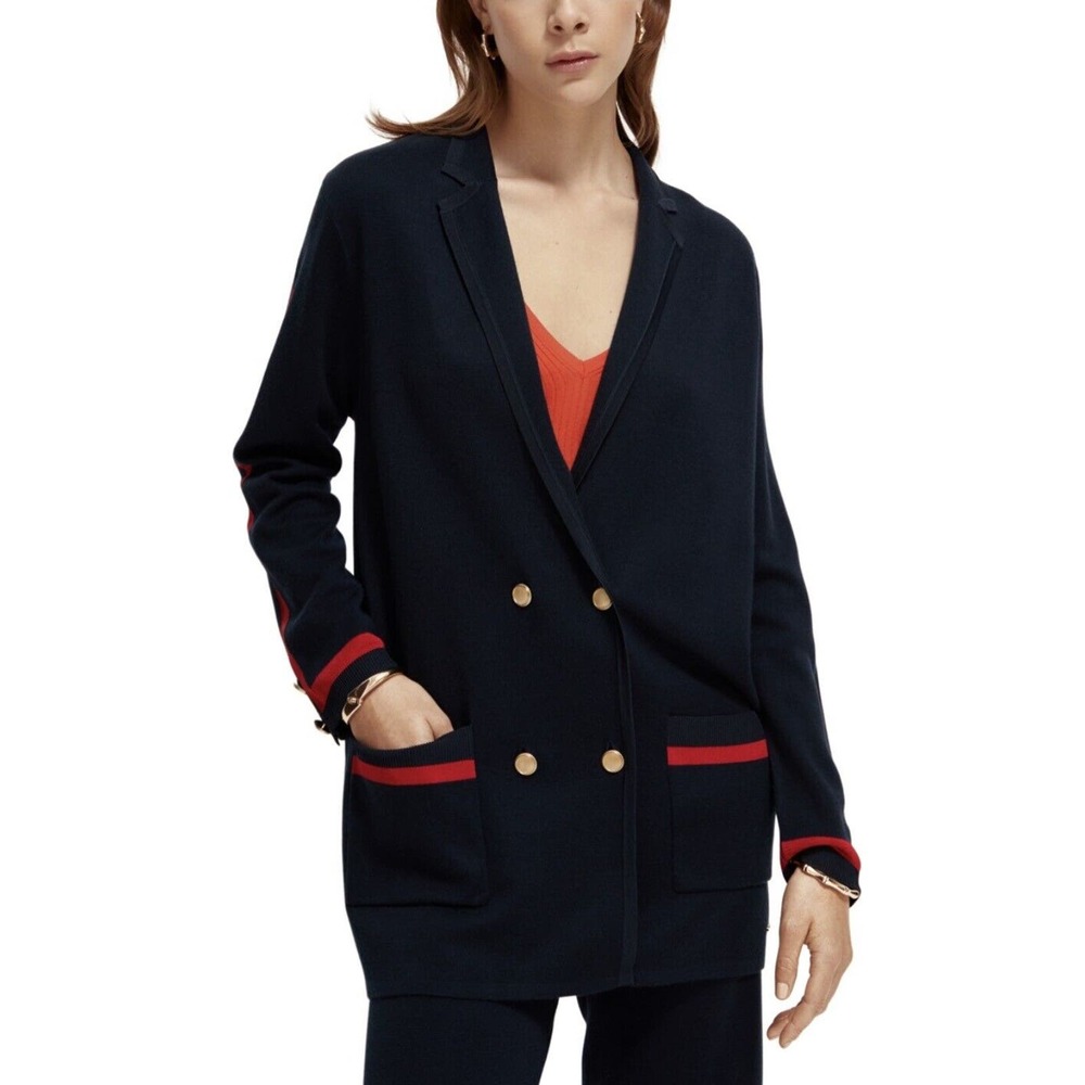 SCOTCH & SODA Anthro Navy Red Tuxedo Stripe Blazer Cardigan - Sz XL $352